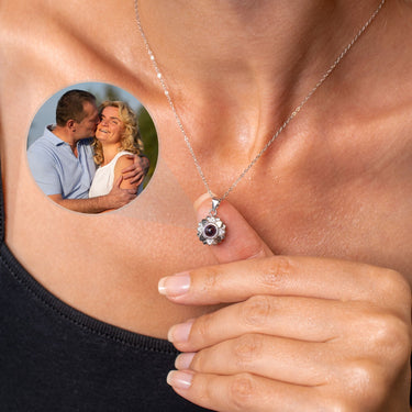 Flower Photo Necklace Photo Personalised Necklace - Photo Necklace - Photo Projection Necklace Necklace Silver Brother & Sisters